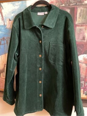 Joan Rivers Dark Green Corduroy Snap-Front Shirt Jacket